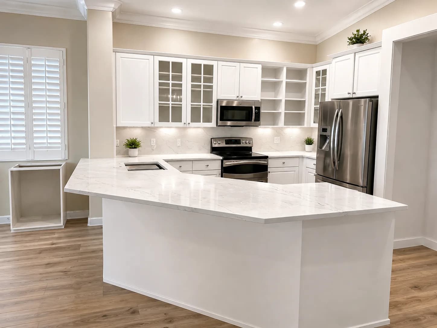Full U-shaped kitchen remodel with quartz countertops